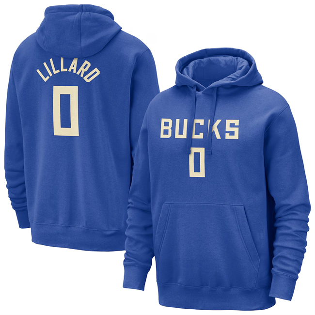 Men's Royal Milwaukee Bucks #0 Damian Lillard 2024/25 City Edition Pullover Hoodie